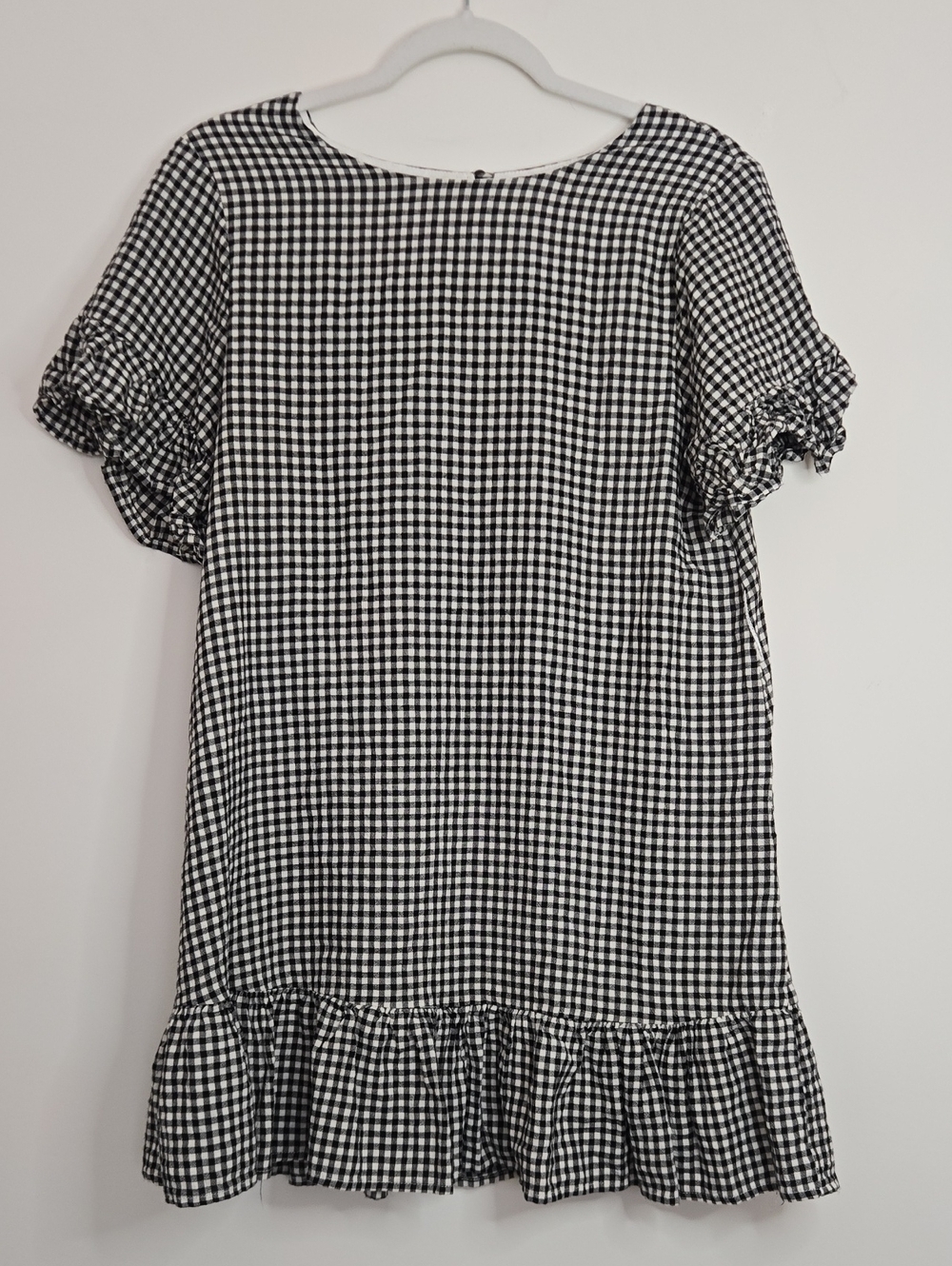All Row Black & White Gingham Ruffle Hem Cotton Mini Dress Normcore Feminine S